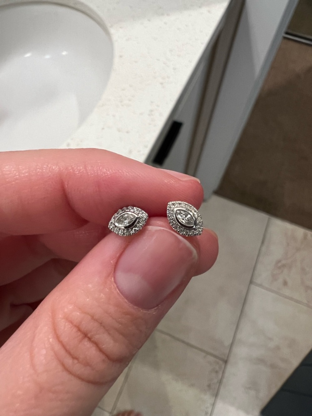 Dana Rebecca Designs Solid 14k White Gold Marquise Diamond Studs